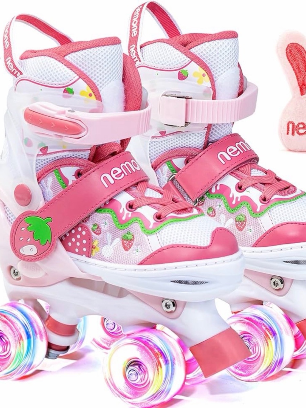 NEMONE Bunny Strawberry  13C/3Y Size Adjustable Inline Skates for Girls